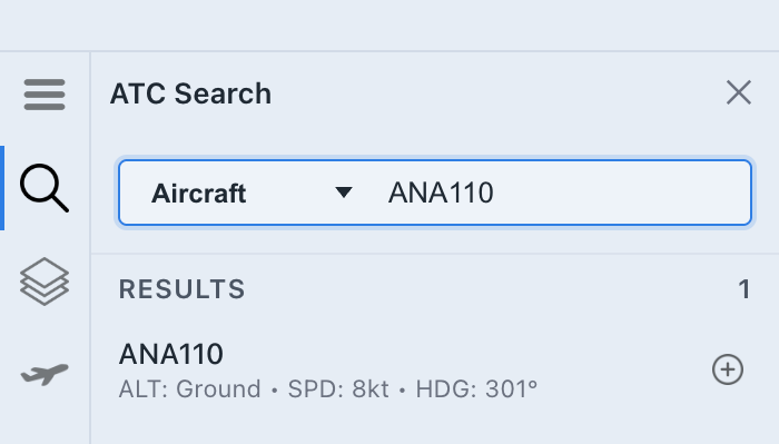 Search for an aircraft in ATC Search